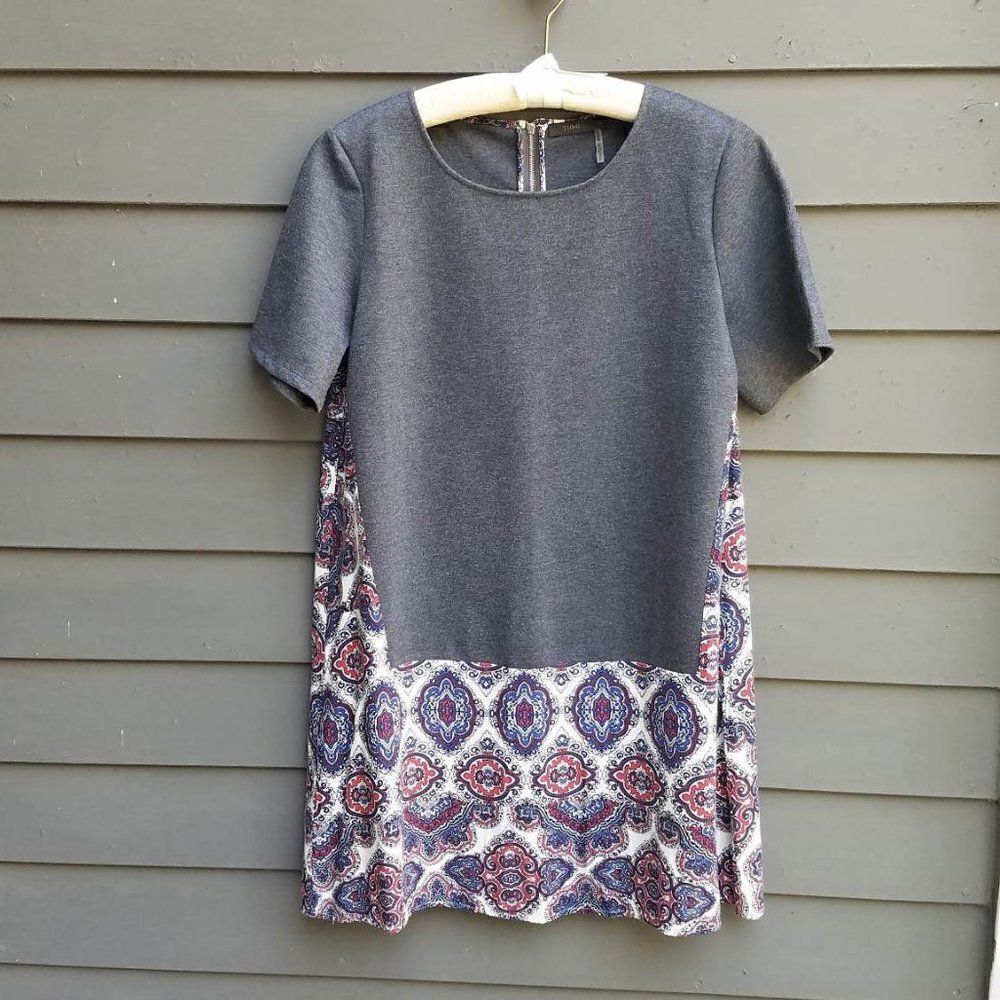 THML Gray Knit Medallion Print Mix it Up Midi Dress size Large